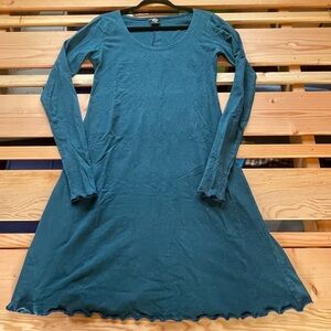 Hemp and Organic Cotton Teal Long Sleeve Dress Medium made in USA
